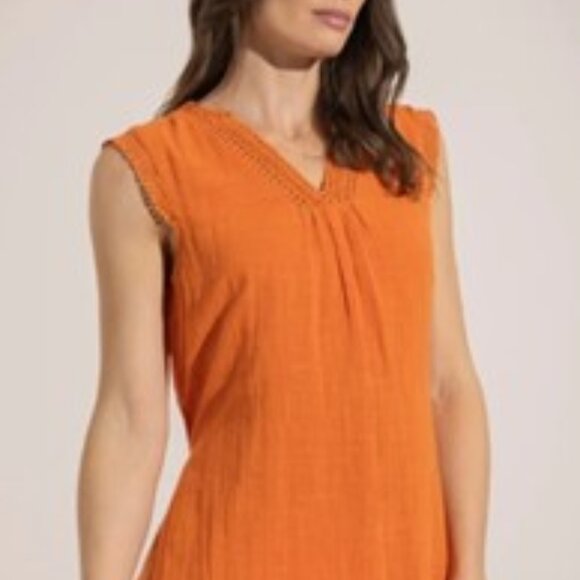 Sleeveless Cotton dress Layered Tunic Top orange size large Marie Claire - Picture 7 of 16